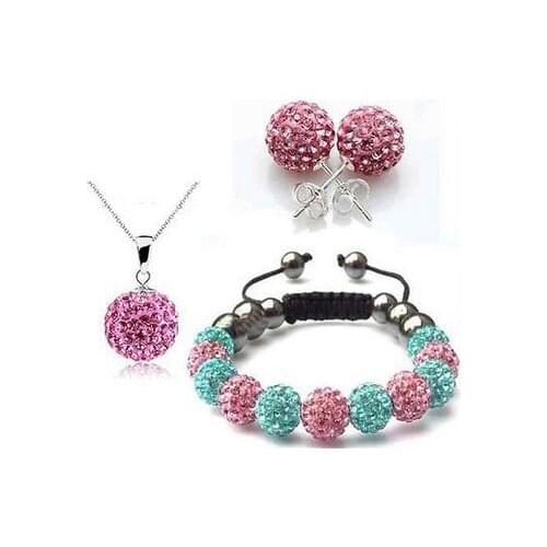 Factory price t5rdf CZ Disco Ball Beads Crystal Set Bracelet Earring fashion women Gift jewelry New Style
