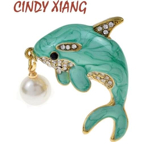 CINDY XIANG New Enamel Whale Brooches For Women And Mne Fashion Sea Animal Fish Pearl Pendant Pin Vivid Brooch Gift high quality