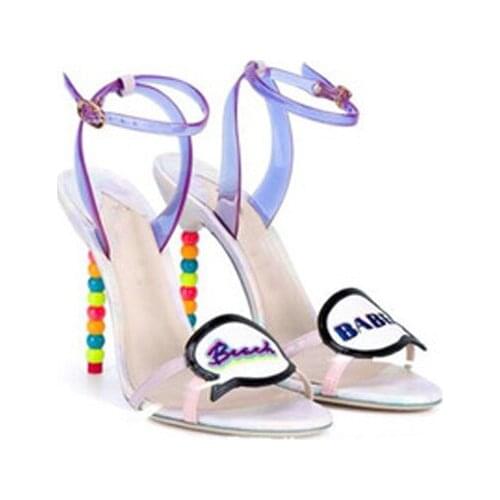 Summer PVC Patchwork Multi Straps Sandals Letters Ankle Strap Wedding Shoes Thin Heel Party High Heels Woman