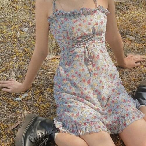 Women Floral Print Spaghetti Strap Dress Mini Vintage French Style Female Boho Dress Casual Holiday Lady Party Vestidos