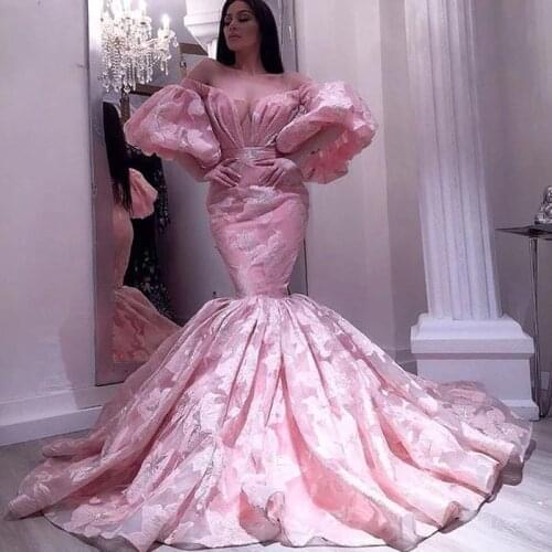 Blush Pink Prom Dress Mermaid Long Sleeves Formal Evening Dress African Aso Ebi Party Gowns Custom Size