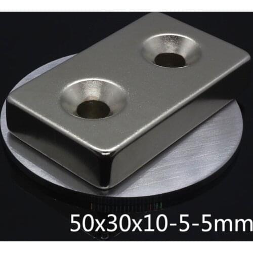 1PC N35 Big Bulk Super Strong Strip Block Magnets Rare Earth Neodymium 50 x 30 x 10 mm 2 hole 5mm 50*30*10mm 50mm x 30mm x 10mm