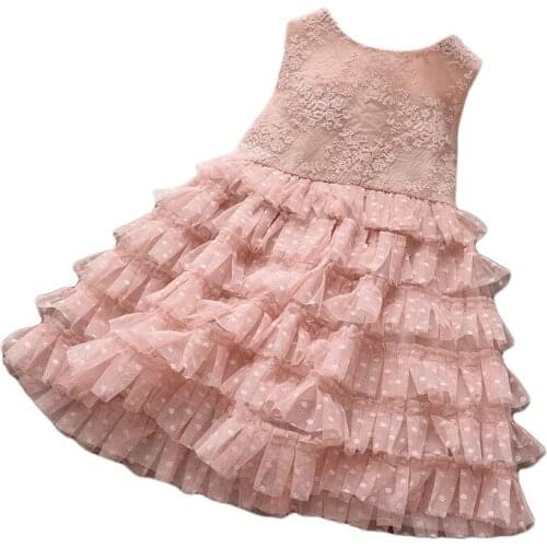 2021 New Summer Girls Clothes Kids Cute Lace Dress Baby Fashion Sweet Style Princess Net Skirt Cupcake Dress 3-7 Years Old