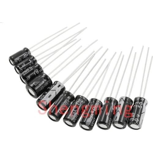 50pcs 50V 0.1UF 0.22UF 0.33UF 0.47UF 1UF 2.2UF 3.3UF 4.7UF 10UF 22UF 33UF 47UF 100UF Electrolytic Capacitor