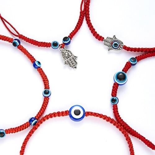 8 Pcs Evil Eye Bracelets Hamsa Hand-Woven Adjustable Knot String Red Rope Braided Bracelet Friendship Charm Anklet Good N2UE