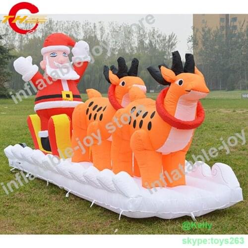 Free door shipping custom make inflatable christmas santa claus on sledge, christmas inflatable reindeer elk, santa claus