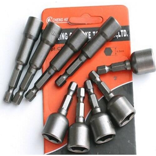 Free shpping 1/4" hex 11PC Magnetic sleeve H6,H7,H8,H10,H11,H12,H13,H14,H17,H19 Hexagonal Sleeve,electric sockets 65mm length