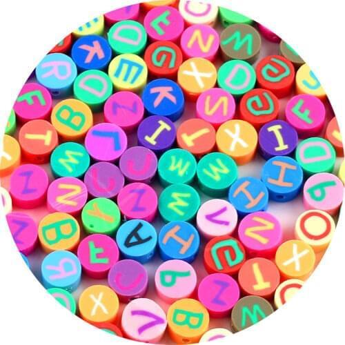 30pcs 10mm Round Letter Beads Polymer Clay Spacer Loose Beads for Jewelry Making Bracelet DIY Necklace Accessories