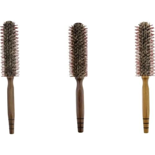 Wooden Round Hairbrush Salon Styling Dressing Curly Boar Bristle Brush Comb