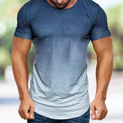 Mens Summer T-shirt Gradient Color Various Colors Breathable Tops Skin-friendly Comfortable Quick-drying Sports Short Sleeves