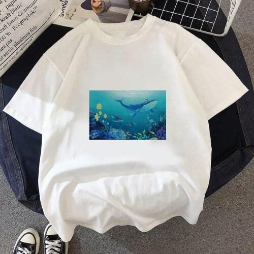 Graphic Tees Tops Underwater World Tshirts Women Funny T Shirt O-neck T-shirt White Tops Casual Short Camisetas Mujer_T-Shirt