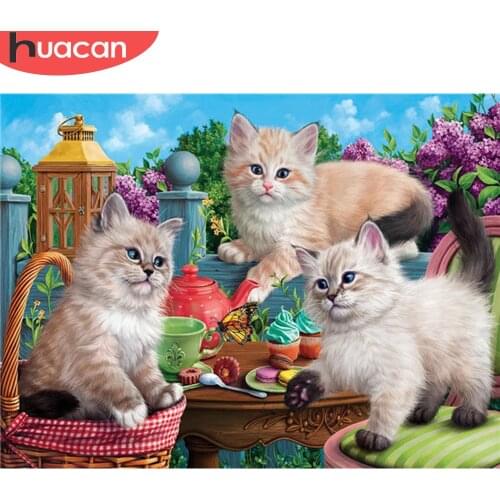 HUACAN 5d Diamond Painting Full Drill Square Cat Picture Of Rhinestone Diamond Embroidery Animal Diamond Mosaic Handmade Gift