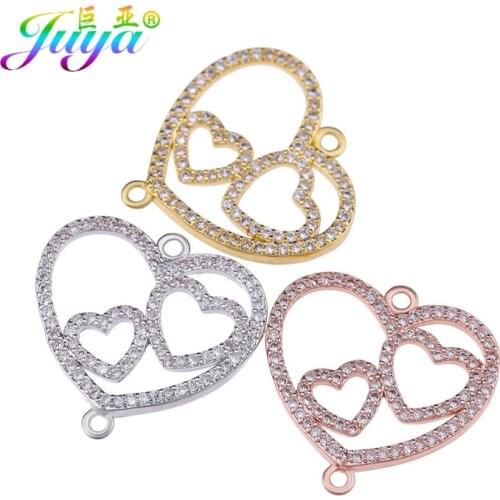 Juya DIY Valentine Gift Jewelry Components Handmade Love Hearts Charms Connector Accessories For Women Wedding Jewelry Making