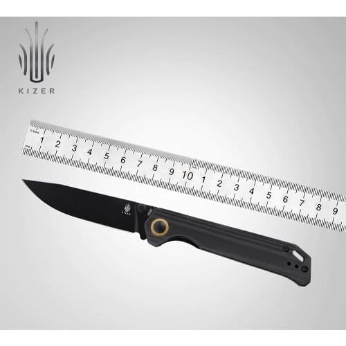 Kizer Pocket Knife V4458.2E1/V4458.2E2 Begleiter 2 2021 New Black Carbon Fiber or Green Micarta Handle Black Blade Knife