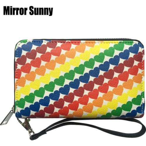 Wristband Women Wallet Many Departments Female Wallets Heart Print Clutch Lady Purse Zipper Pocket Card Holder Ladies Carteiras