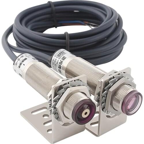 M18 Laser Counter Photoelectric Switch Waterproof E3F-30C1/30L Infrared 30m Detective Distance Visible Light Sensor with Shelf