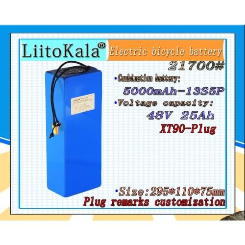 LiitoKala 48V 25ah 21700 5000mAh 13S5P Lithium Battery Pack 48V 25AH 1000W electric bicycle battery Built in 20A BMS T XT90 plug