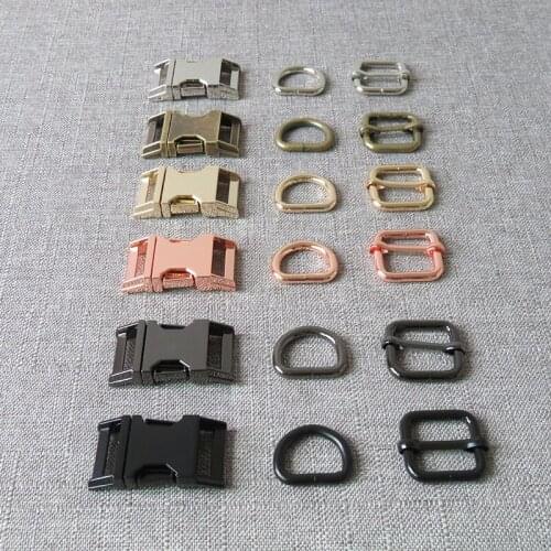 10 sets metal belt straps adjust slider side release buckle D ring inner 20mm for paracord pet dog collar harness DIY accessory