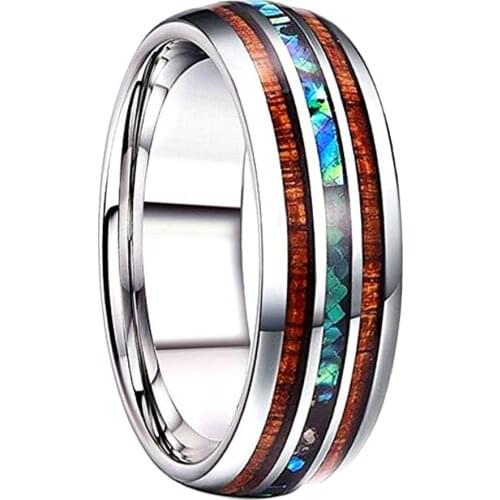 Fashion Unisex Wooden Abalone Shell Titanium Steel Ring Wedding Party Jewelry new