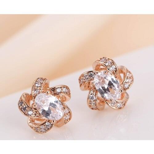 DE357 Fashion Street Snap Elegant Delicacy Geometry Flower Zircon Earring Gift Party Banquet WOMENS Jewelry Earrings