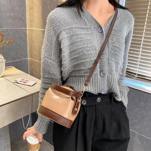 Fashion Small Bucket Bags for Women Simple Style All-match Zipper Messenger Crossbody Bags Female PU Leather Handbag and Purse