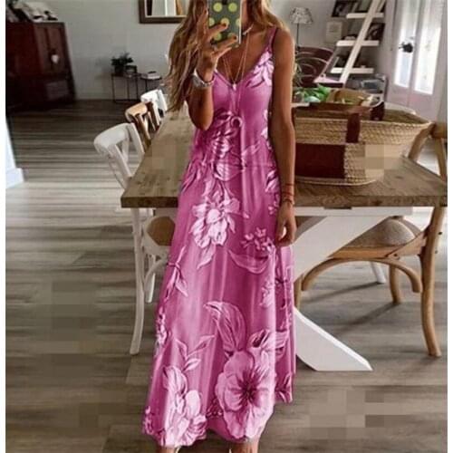 Young and energetic Girls Dress V collar Fashionable Versatile Suspender Printed Dress Spring Summer 21 Color s-8xL Large Size