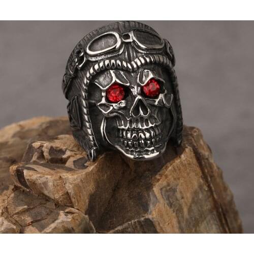 Keisha Lena Mens Calvarium Skull Ring Gothic Pilot 316L Stainless Steel Biker Ring Motorcycle Band jewellery Drop Shipping