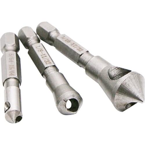 3pcs/set 90 Degree Hex Handle Oblique Hole Chamfering Drills Deburring Drill Bits Kit Woodworking Holes Opener Hand Tool Cutting