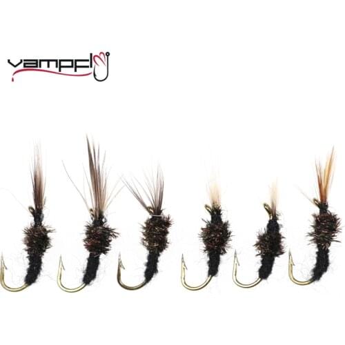Vampfly 10PCS #14 Emerger Pupae Nymphs Black Body Peacock Feather Tenkara Trout Fishing Fly Lure