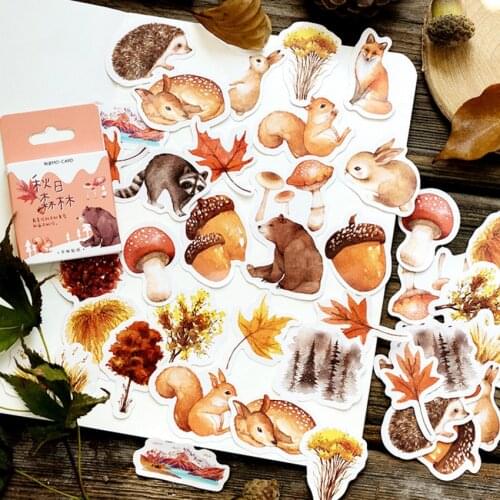 20packs wholesale Kawaii Autumn forest animals Label Stickers Cartoon Diary Adhesive Scrapbooking Decorative DIY 44*44mm