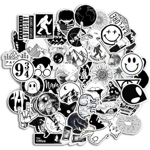 50PCS Black and White Cool DIY Computer Stickers waterproof Skateboard Laptop Luggage Fridge Sticker For Samsung notebook