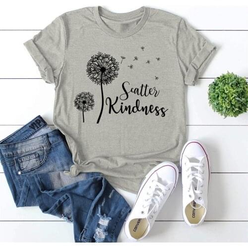 New Dandelion Printing Womens T-Shirt Round Neck Summer Top Tee Casual Women Tee Shirt Short Sleeves T-shirts Harajuku Tops
