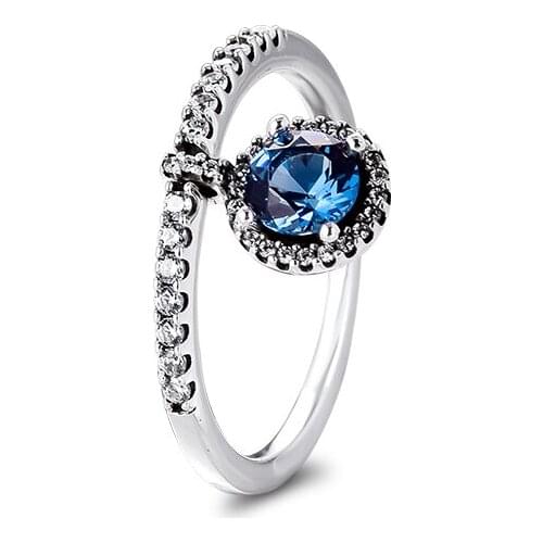 Original Genuine 925 Real Silver Blue Dangling Round Sparkling Rings For Women Engagement Party Gift Fine Jewelry Rings