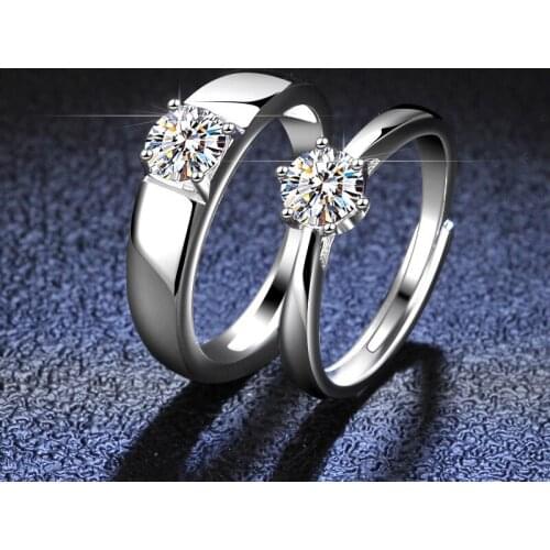 Silver Diamond Test Passed D Color Moissanite Couple Rings 1 Carat Excellent Cut High Quality Moissanite Wedding Ring Men&Women