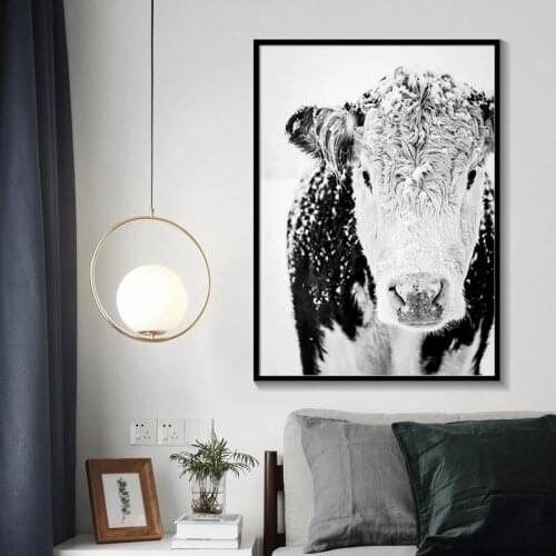 Black and White Highland Cow Wall Art Poster Abstract Canvas Painting Minimalism Shaggy Animal Printable Bull for Living Room