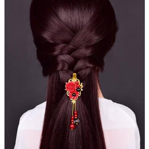 Chinoiserie Powder Crystal Coloured Glaze Barrettes Temperamental Color Retaining Copper Vintage Court Fairy Headwear