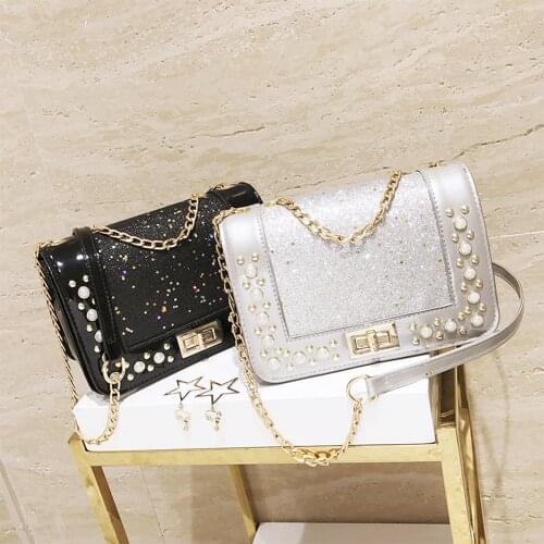 Silver Purses and Handbags Mini Small Square Bag 2021 Fashion New Pearl Sequins Color Female Vintage Crossbody Bag for Girls