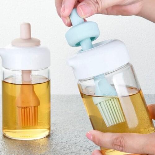 Glass Oil Bottle with Brush,Vinegar Bottle/Sauce Container Pot,Spice Jar with Oil Brush,Kitchen Supplies Tools