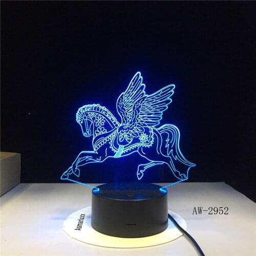 3D LED Night Light for Have Wings Unicorn with 7 Colors Light for Home Decoration Horse Horse Lamp Gift Amazing Lamp AW-2952