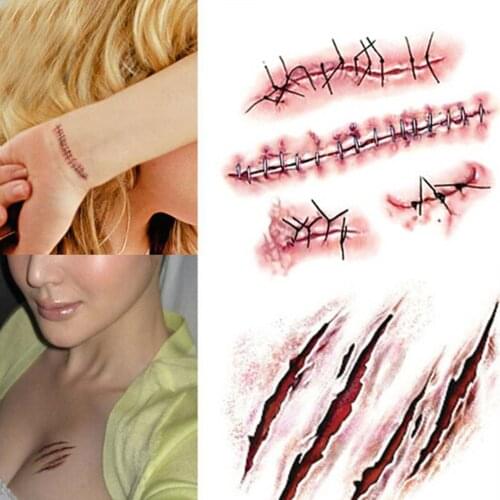 Halloween Tattoo Stickers Simulation Horror Bleeding Suture Scars Body Stickers Diy Halloween Decoration Party Supplies