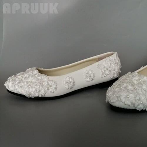 Flats lace wedding shoes bride handmade lace pearls ivory flats bridal bridesmaid plus size woman shoe