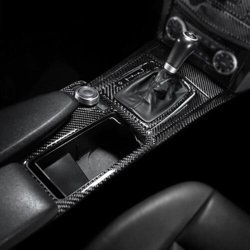 Carbon Fiber For Mercedes Benz C Class W204 2007-2014 Car Inner Center Console Gear Shift Box Sequin Water Cup Holder Cover Trim