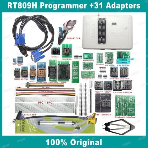 RT809H Universal USB Programmer + 31 Adapters With TSOP56 TSOP48 Adapters + EDID Cble MMC-Nand Better than RT809F TL866ii Plus