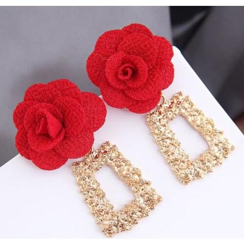 Vintage Big Metal Drop Dangle Earrings For Women Geometric Wedding Party Flower Jewelry Gold Large Statement Earrings