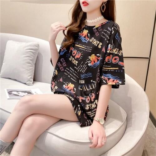 Summer Womens T-shirt Personality Printing Letter Half Sleeve Top Oversized Loose Round Neck Blouse Casual 2021 Korea Style