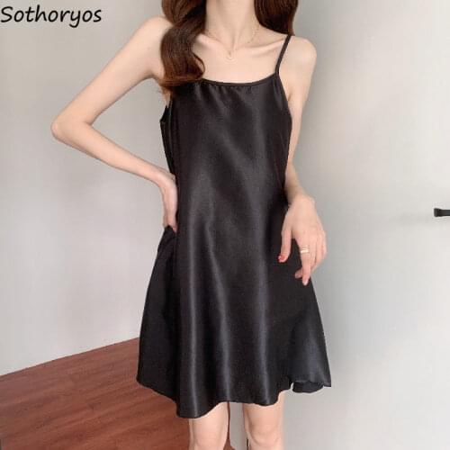 Women Simple Spaghetti Strap Nightgowns Solid Slender Cozy Quick-dry Sleepshirts Sexy Chic Hot Girls High Quality Females Lounge