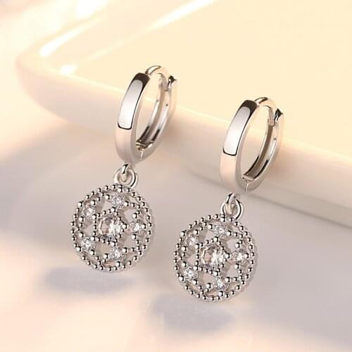 Trendy Silver Color Earrings For Women Girl Lotus Flower Round Hollow Zircon Tassel Earrings pendientes oorbellen femme