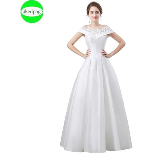 Cap Sleeves Wedding Dresses 2021New Design Vestidos De Novia Simple Lace Appliques Bride Gown Robe Mariage Satin Trouwjurk Boda