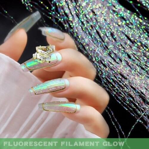 1 Bag Fluorescent Filament Glitter Nail Line Nail Art Decorations Holographic Colorful Silk DIY Nail Designs Manicure Supplies