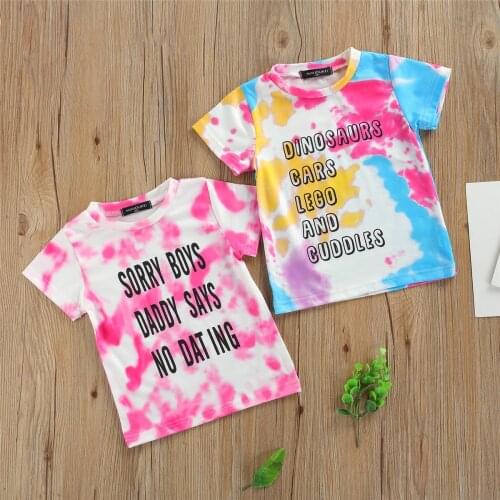 2021 0-5Y Casual Toddler Baby Boy Girl T-shirt Letter Tie Dye Print Short Sleeve Tee Children Summer Cotton Top